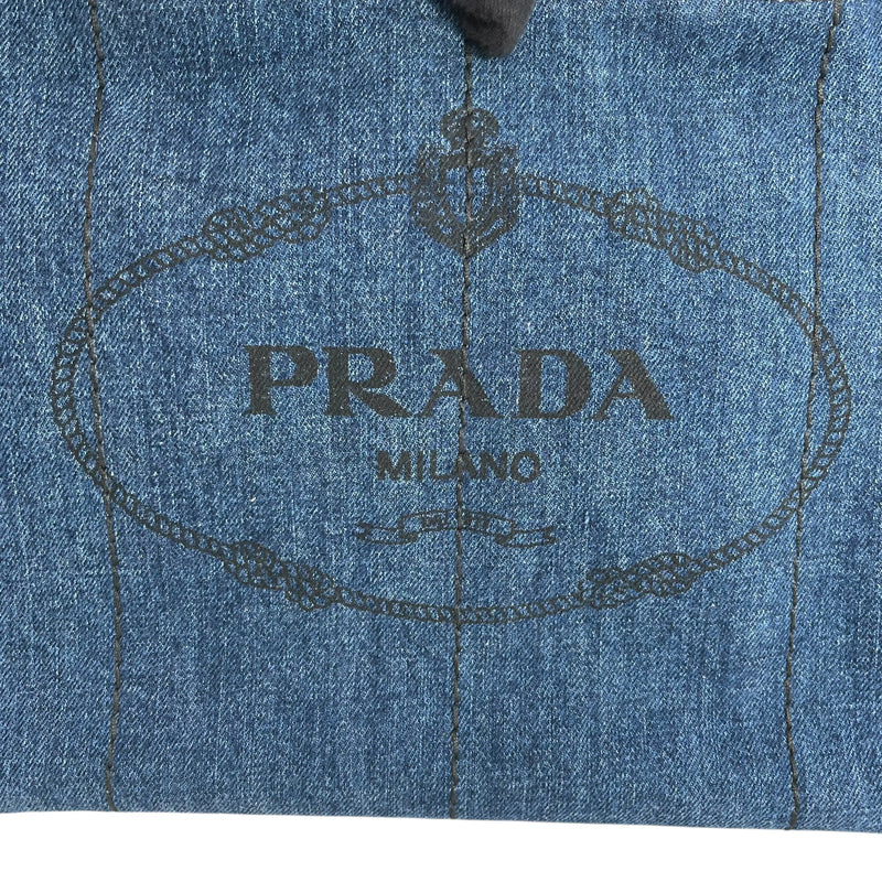 PRADA Canapa Denim Tote Bag Hand Bag - Blue