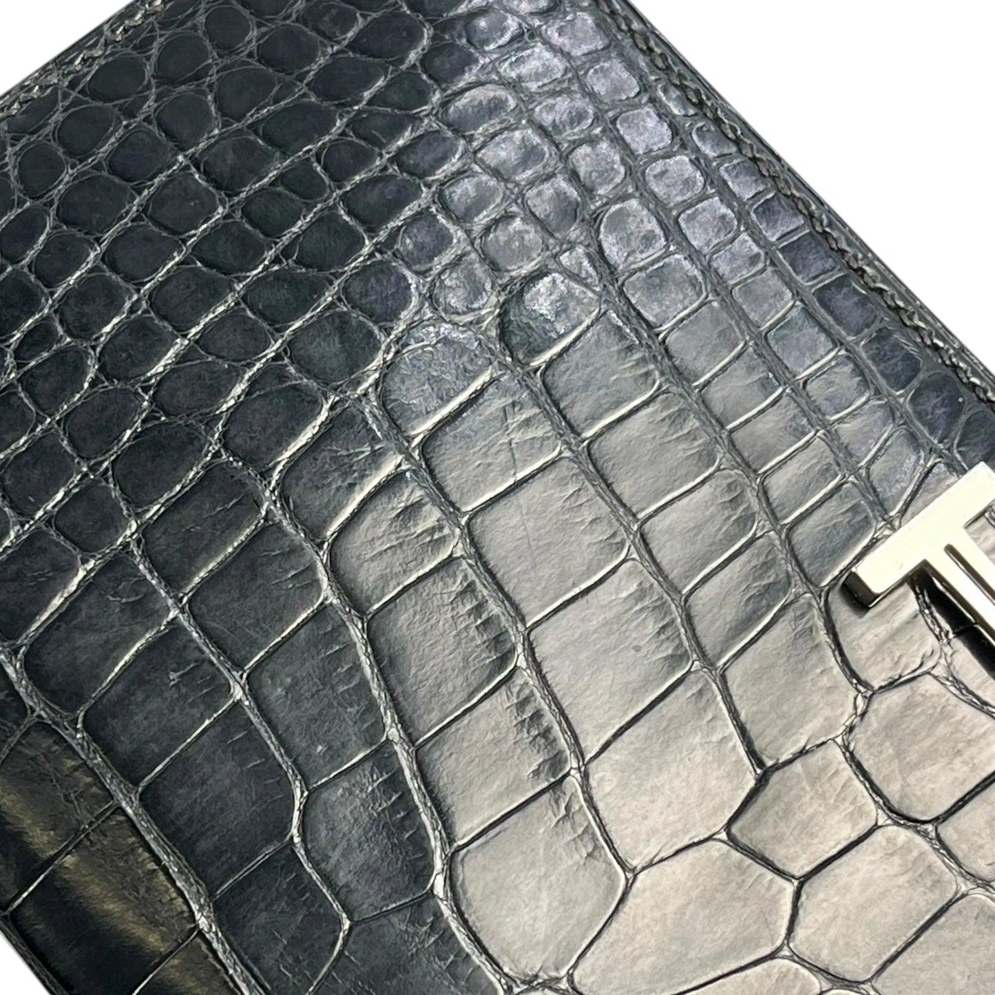 HERMES Bearn Soufflet Alligator Long Wallet - Black with J Stamp (2006) 