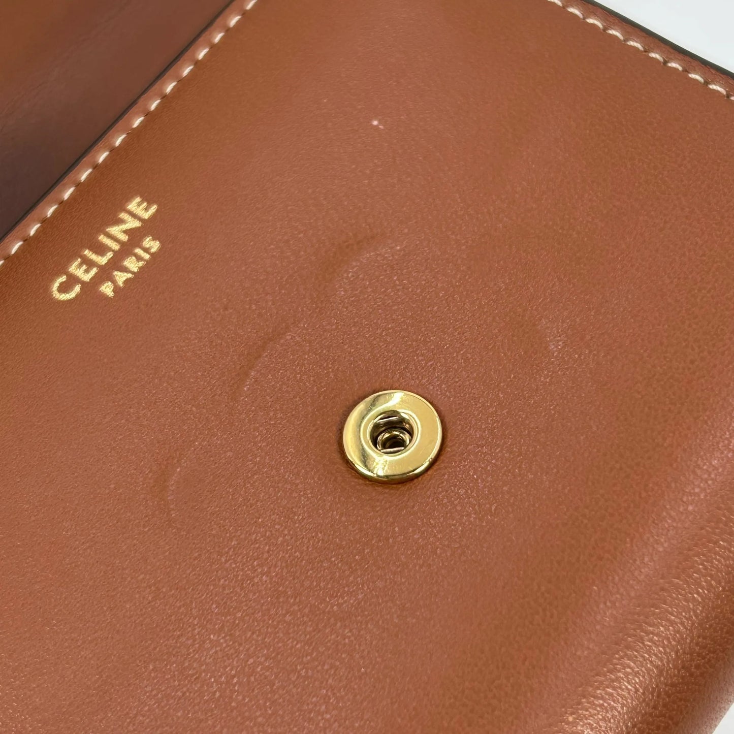 CELINE Triomphe Calfskin Small Compact Wallet - Brown 