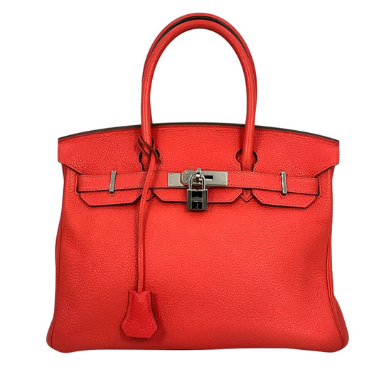 HERMES Birkin30 taurillon Rouge pivoine SVmetal fittings □R