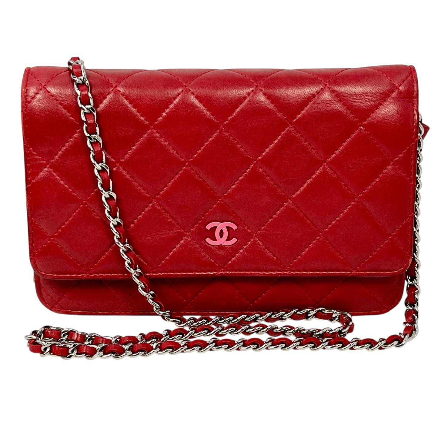 CHANEL Matelasse Chain Wallet Shoulder Bag - Red