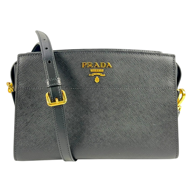 PRADA Esplanade Saffiano Leather Shoulder Bag - Black