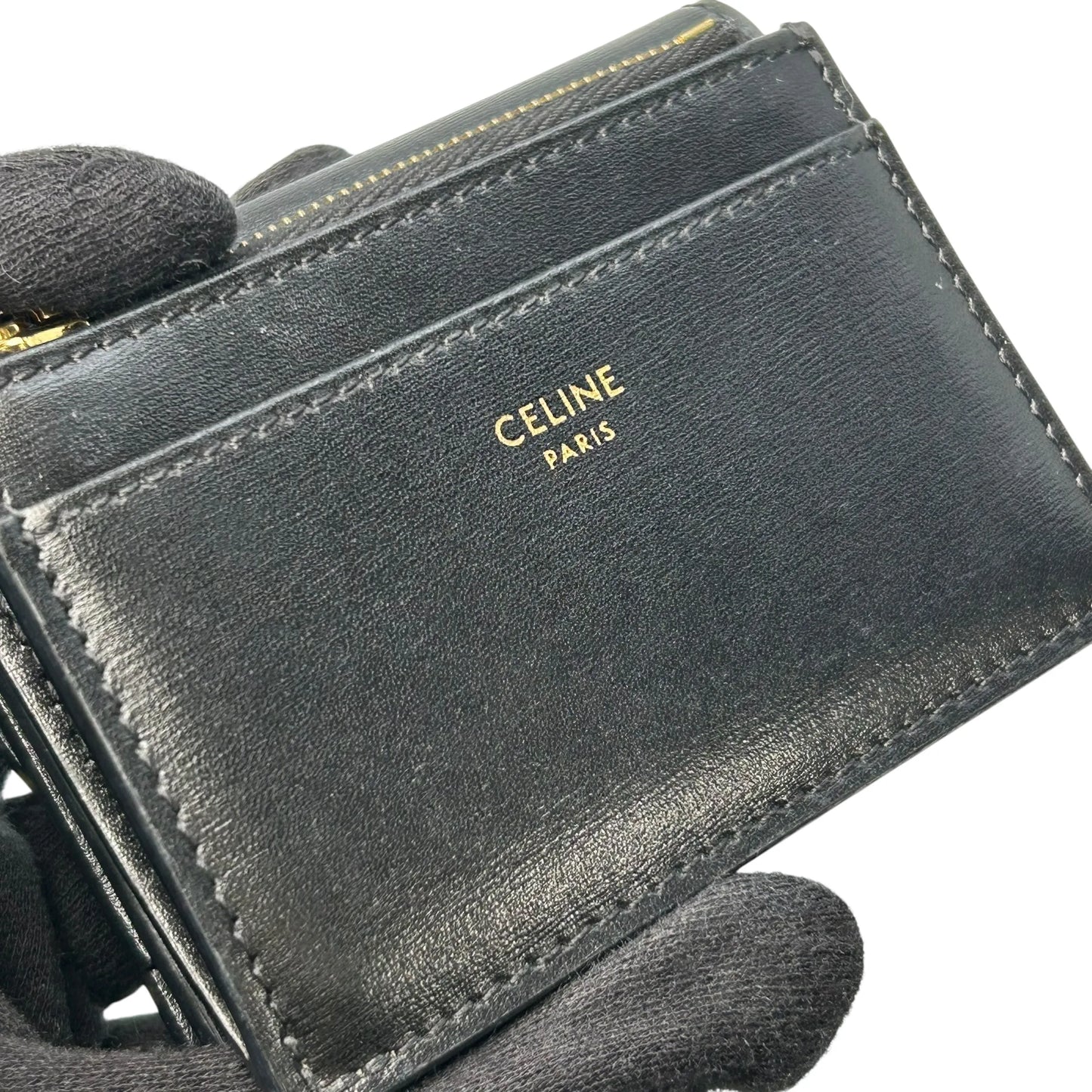 CELINE Compact Wallet With Coin Triomphe In Shiny Calfskin - Black