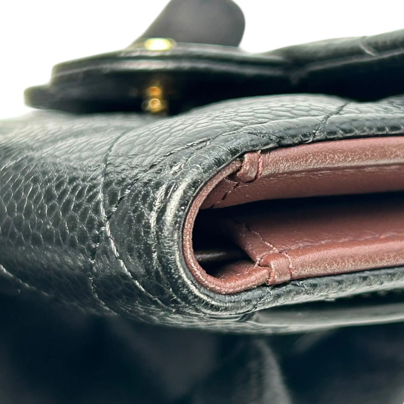 CHANEL Matelassé Caviar Leather Classic Flap Compact Wallet - Black 