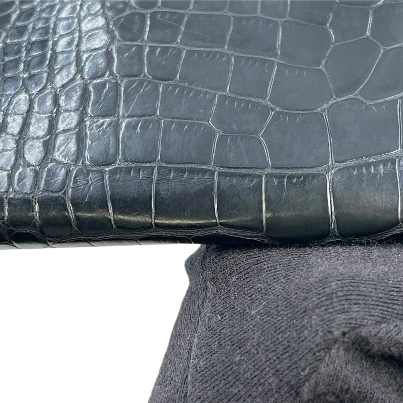 HERMES Bearn Soufflet Alligator Long Wallet - Black with J Stamp (2006) 