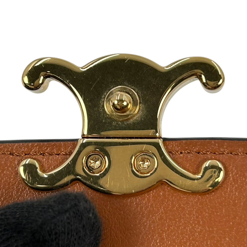 CELINE Triomphe Calfskin Small Compact Wallet - Brown 