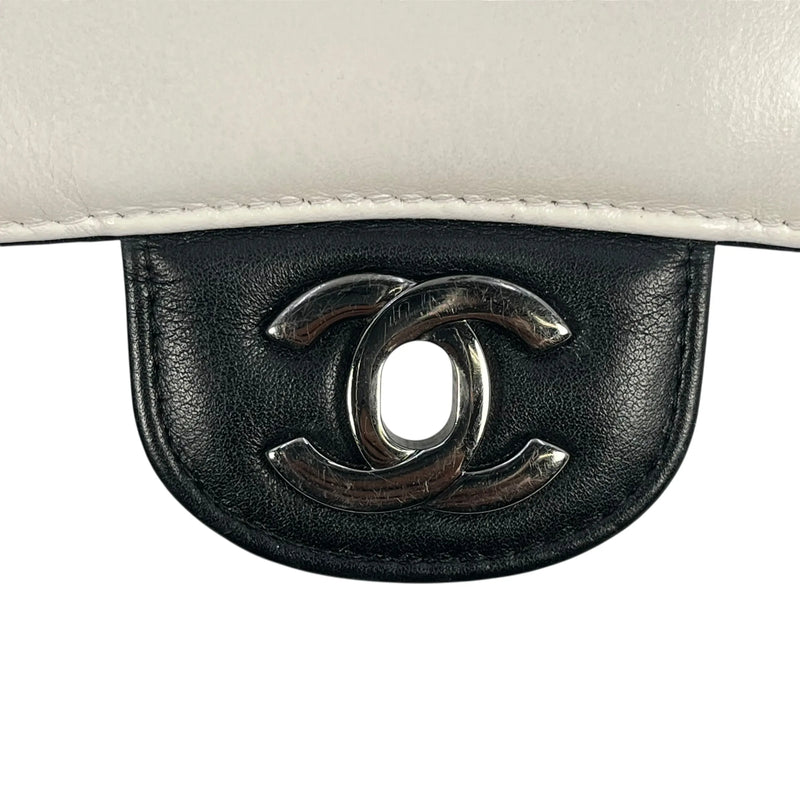CHANEL Double Flap Bag Calf Chain Shoulder Bag - Black / White
