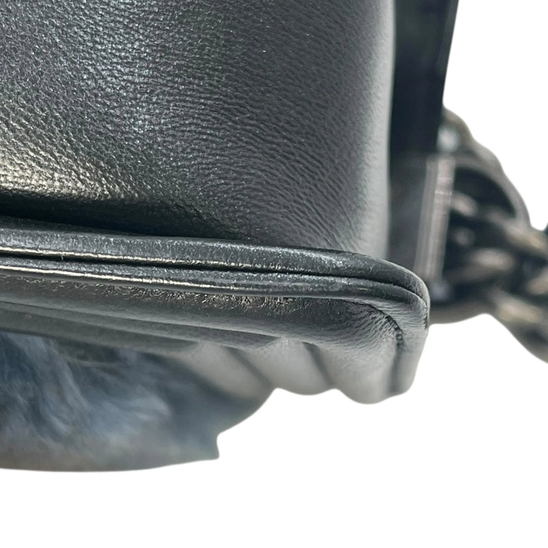 CHANEL Boy Chanel Fur Chain Shoulder Bag - Black