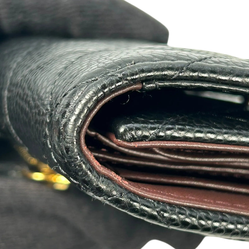 CHANEL Matelassé Caviar Leather Classic Flap Compact Wallet - Black 