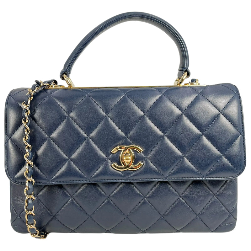 CHANEL Materasse Top Handle Trendy CC Chain Shoulder Bag - Navy