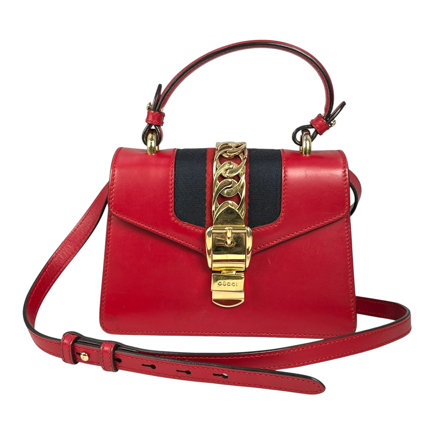 GUCCI Sylvie Chain Mini Hand Bag Shoulder Bag - Red