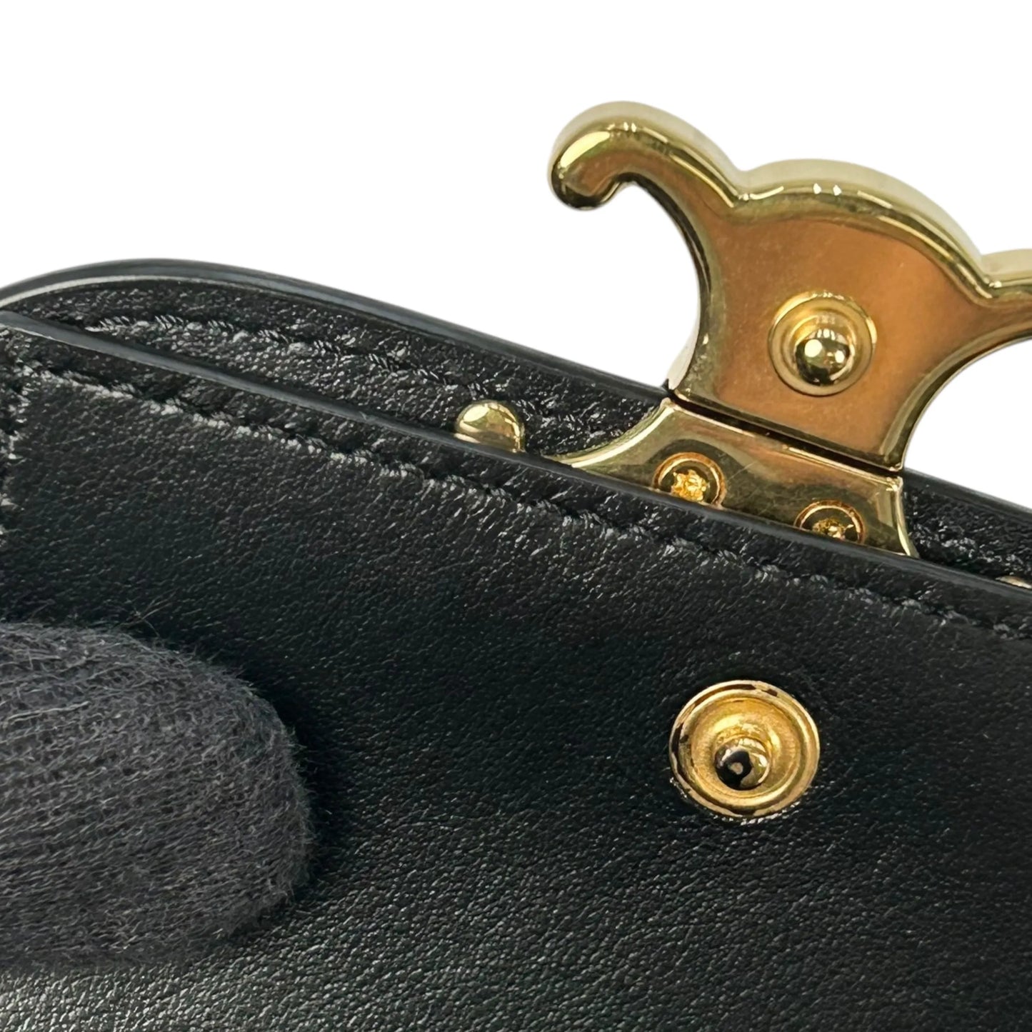 CELINE Triomphe Calfskin Compact Wallet - Black 