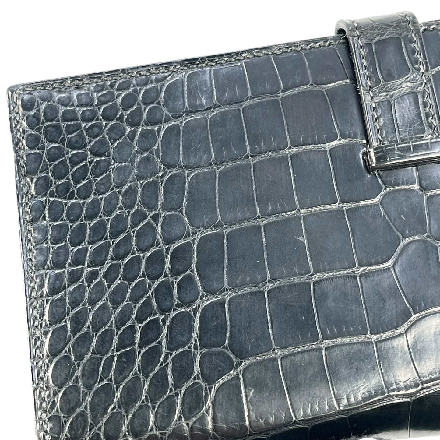 HERMES Bearn Soufflet Alligator Long Wallet - Black with J Stamp (2006) 
