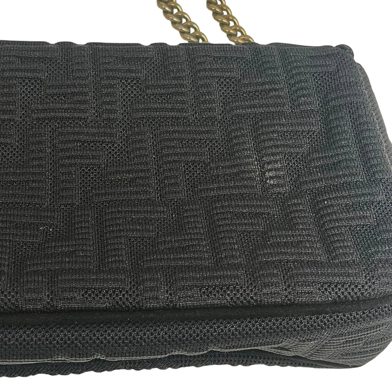 FENDI Mesh Technical Knit Baguette Chain Shoulder Bag - Black