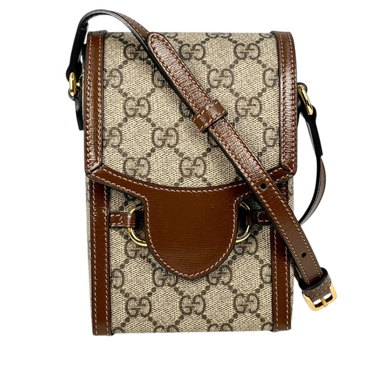 GUCCI GG Supreme Horsebit 1955 Mini Shoulder Bag - Beige and Brown 