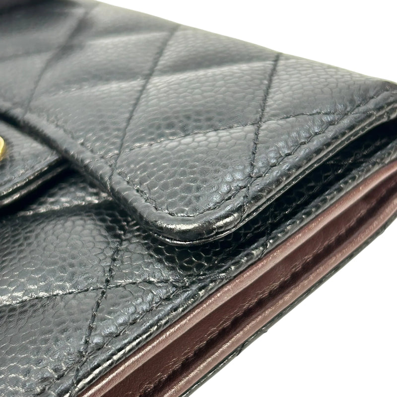 CHANEL Matelassé Caviar Leather Classic Flap Compact Wallet - Black 