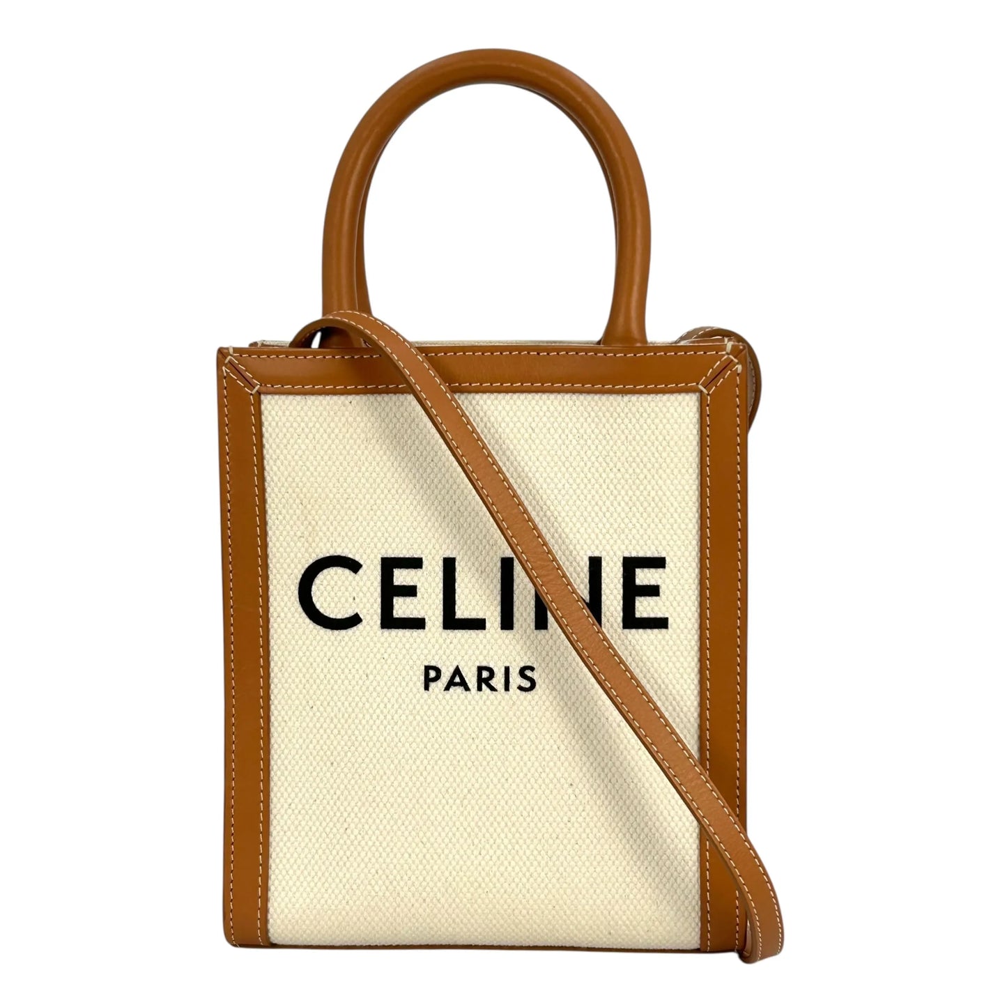 CELINE Mini Vertical Cabas Canvas Hand Bag Shoulder Bag - White