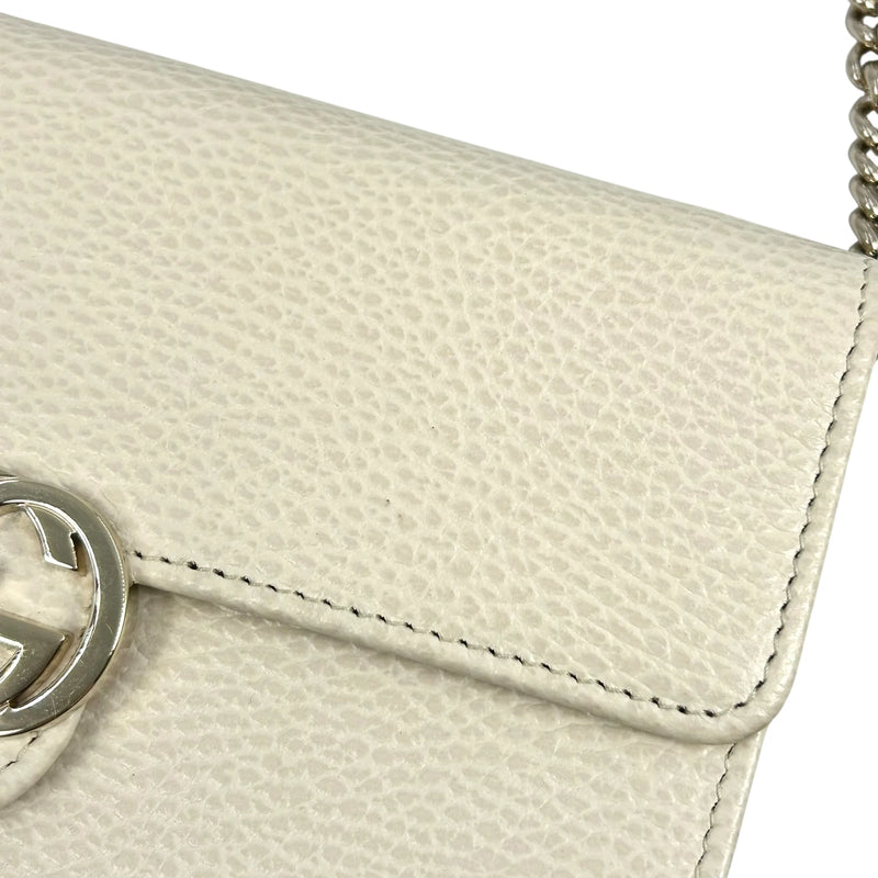 GUCCI Interrocking G Chain Wallet Shoulder Bag - Cream White