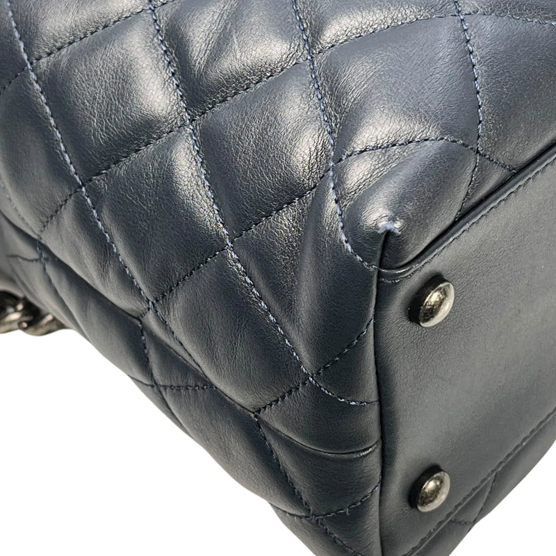 CHANEL Matelasse Tweed and Quilted Aged Calfskin Medium Hand Bag Chain Shoulder Bag - Navy