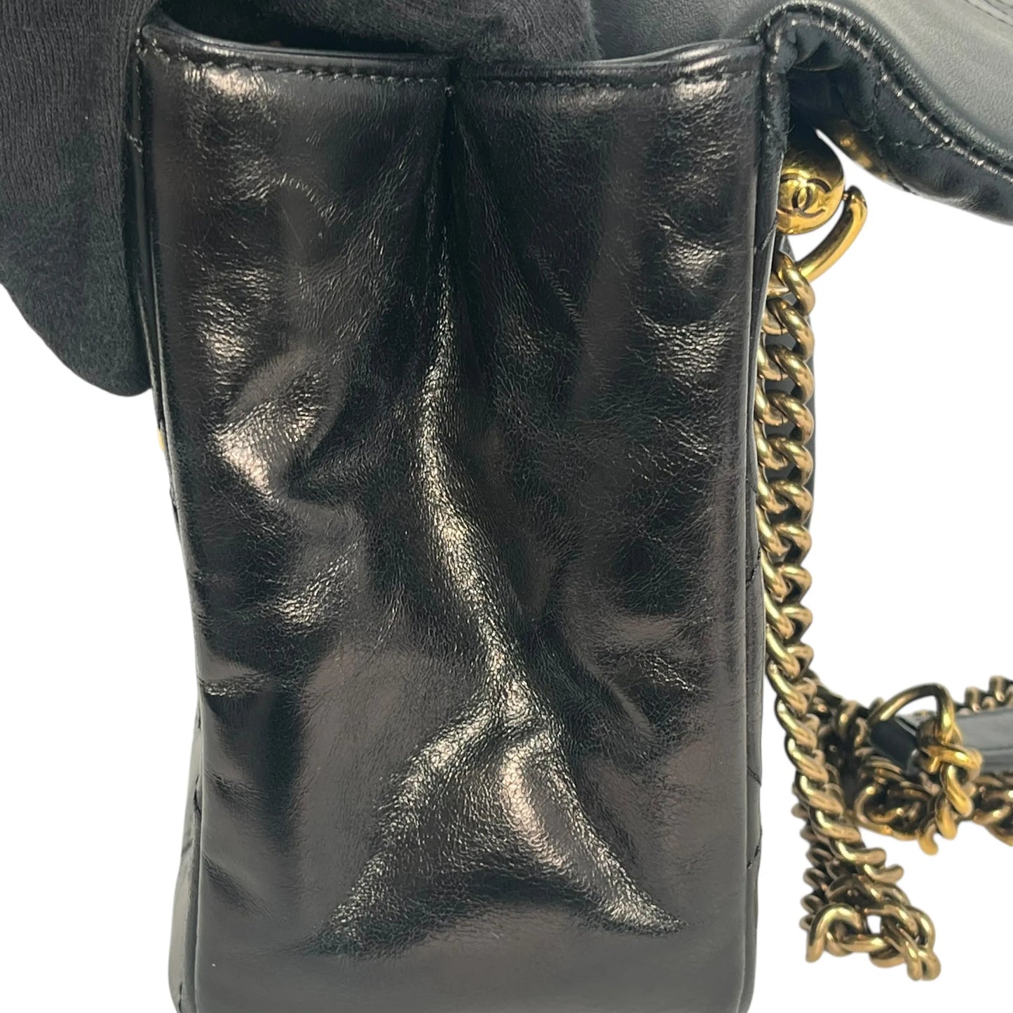 CHANEL Matelasse Top Handle Hand Bag Chain Shoulder Bag - Black