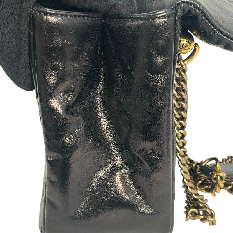 CHANEL Matelasse Top Handle Hand Bag Chain Shoulder Bag - Black