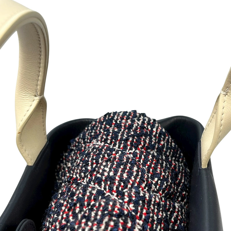 CHANEL Matelasse Tweed and Quilted Aged Calfskin Medium Hand Bag Chain Shoulder Bag - Navy