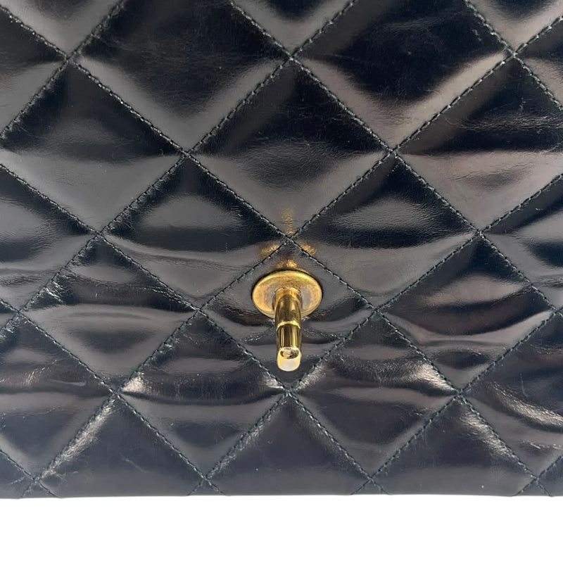 CHANEL Matelasse Top Handle Hand Bag Chain Shoulder Bag - Black