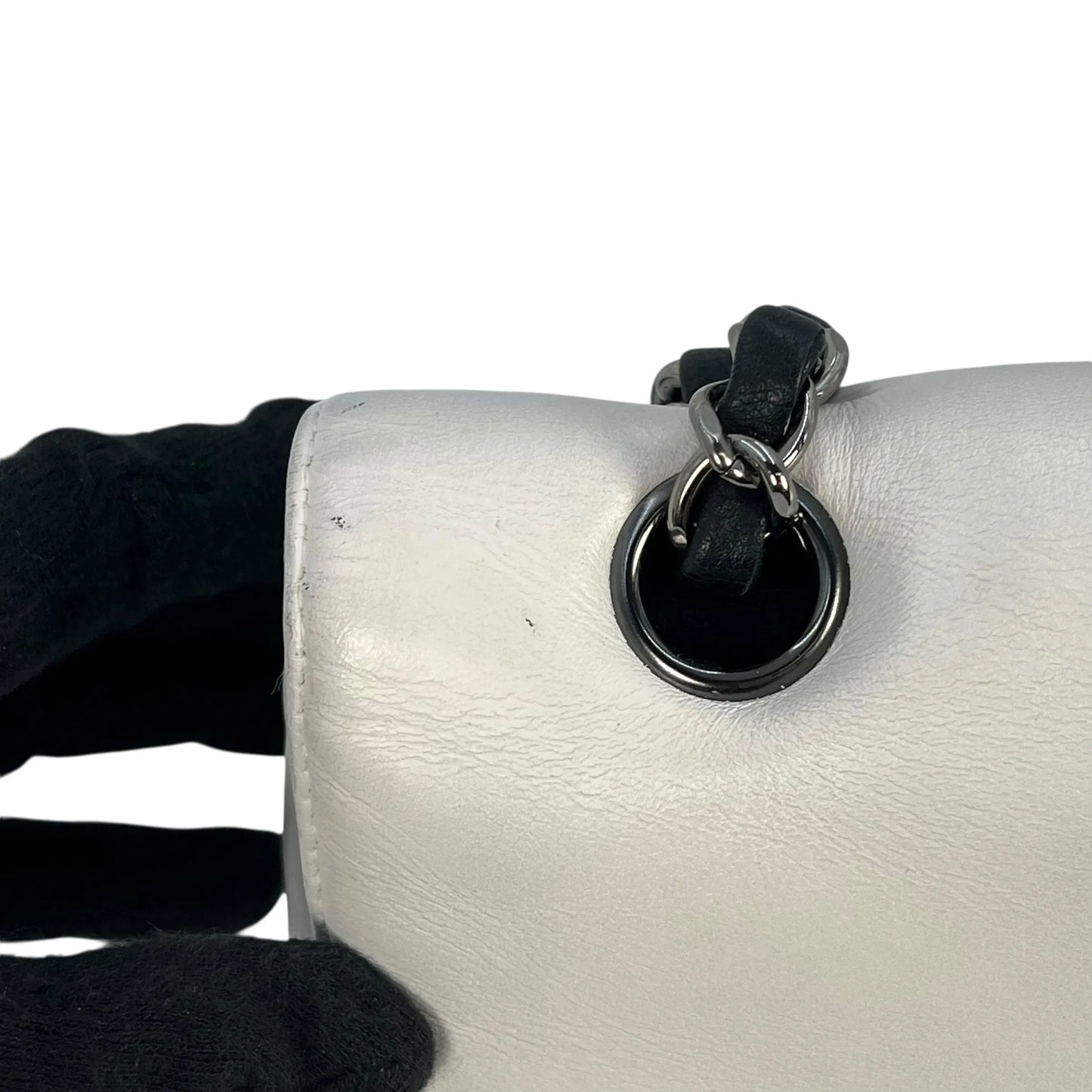 CHANEL Double Flap Bag Calf Chain Shoulder Bag - Black / White