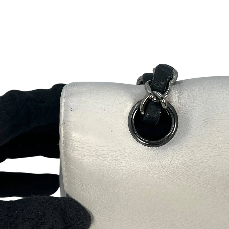 CHANEL Double Flap Bag Calf Chain Shoulder Bag - Black / White