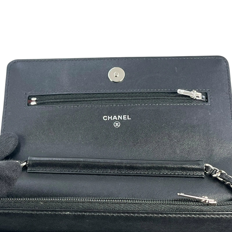 CHANEL Matelasse Lamskin Chain Wallet - Black
