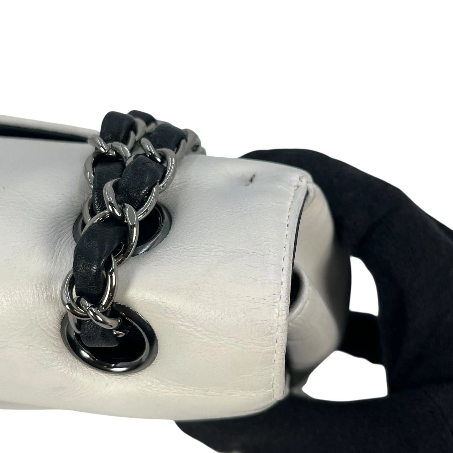 CHANEL Double Flap Bag Calf Chain Shoulder Bag - Black / White