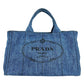PRADA Canapa Denim Tote Bag Hand Bag - Blue