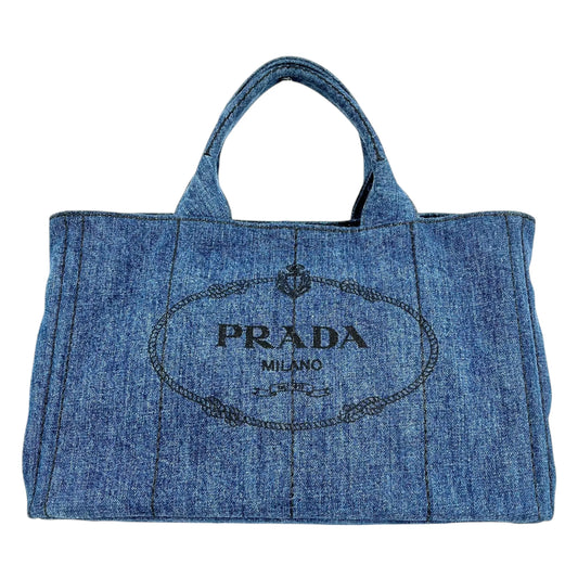 PRADA Canapa Denim Tote Bag Hand Bag - Blue