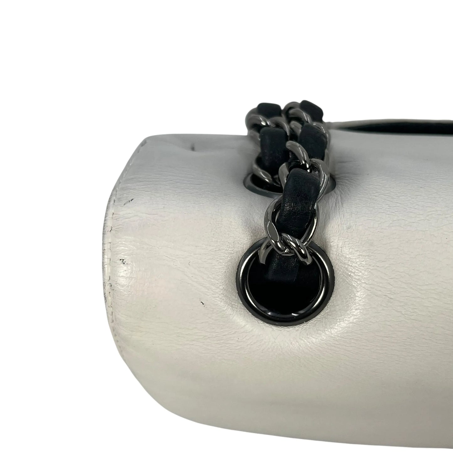 CHANEL Double Flap Bag Calf Chain Shoulder Bag - Black / White