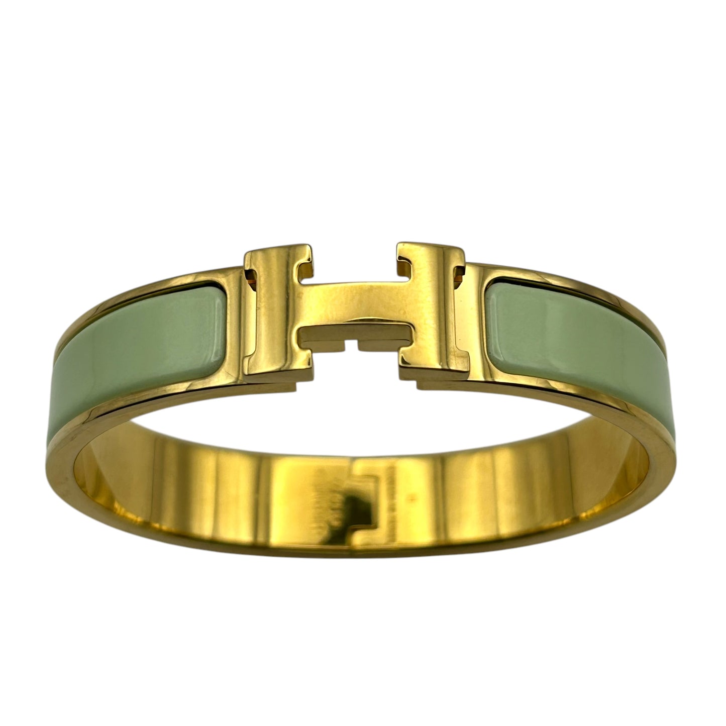 HERMES Clic H Enamel Bracelet Mint Gold