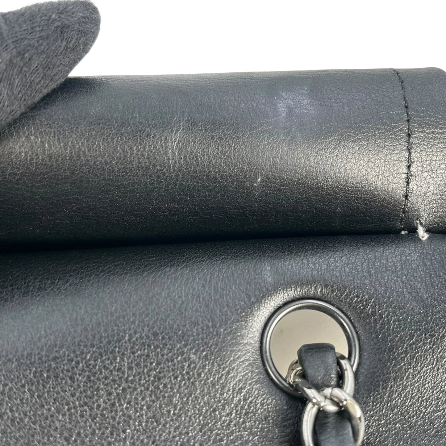 CHANEL Double Flap Bag Calf Chain Shoulder Bag - Black / White