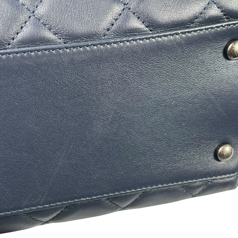 CHANEL Matelasse Tweed and Quilted Aged Calfskin Medium Hand Bag Chain Shoulder Bag - Navy