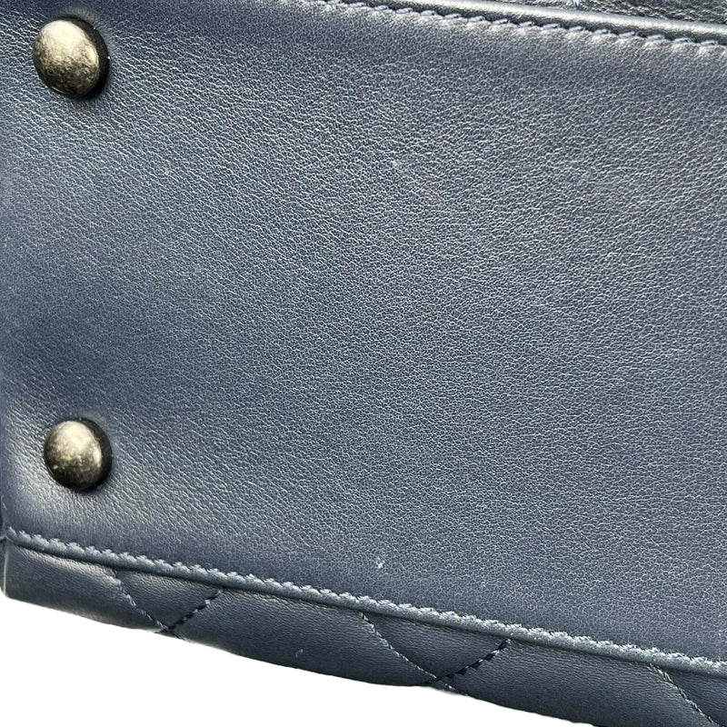 CHANEL Matelasse Tweed and Quilted Aged Calfskin Medium Hand Bag Chain Shoulder Bag - Navy