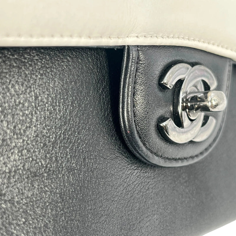 CHANEL Double Flap Bag Calf Chain Shoulder Bag - Black / White
