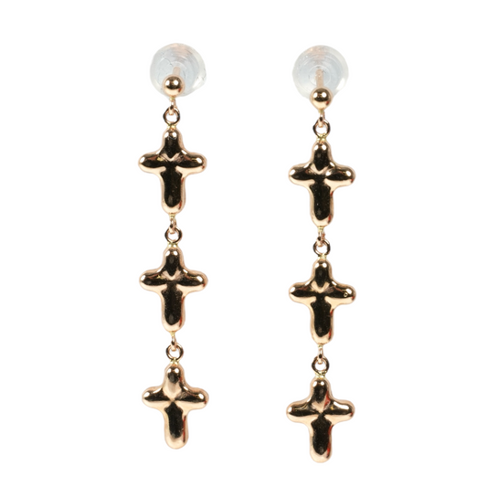 K18 Pinkgold Triple Cross Earring