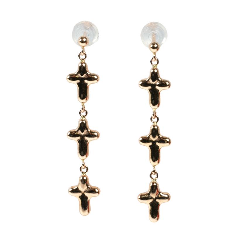 K18 Pinkgold Triple Cross Earring