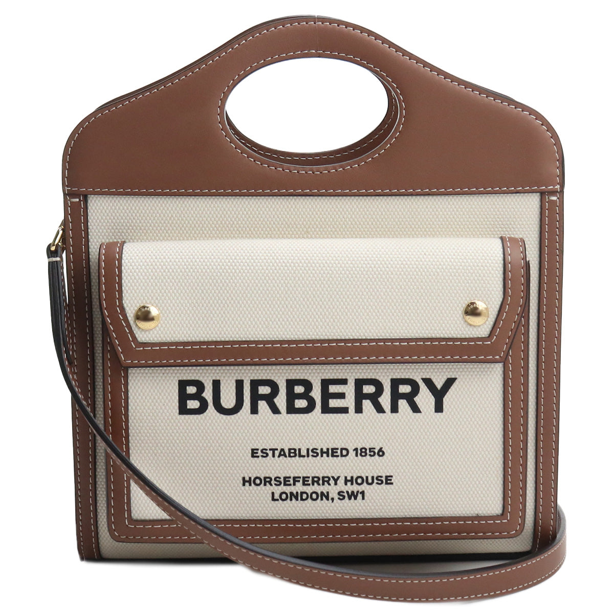 BURBERRY ミニポケット コットン ハンドバッグ ショルダーバッグ - ホワイト