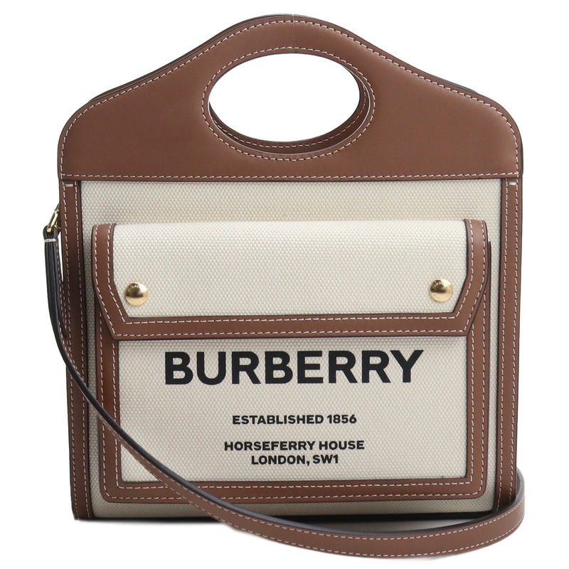 BURBERRY ミニポケット コットン ハンドバッグ ショルダーバッグ - ホワイト
