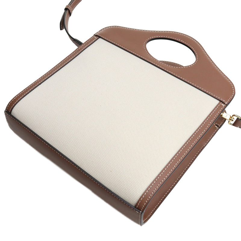 BURBERRY ミニポケット コットン ハンドバッグ ショルダーバッグ - ホワイト