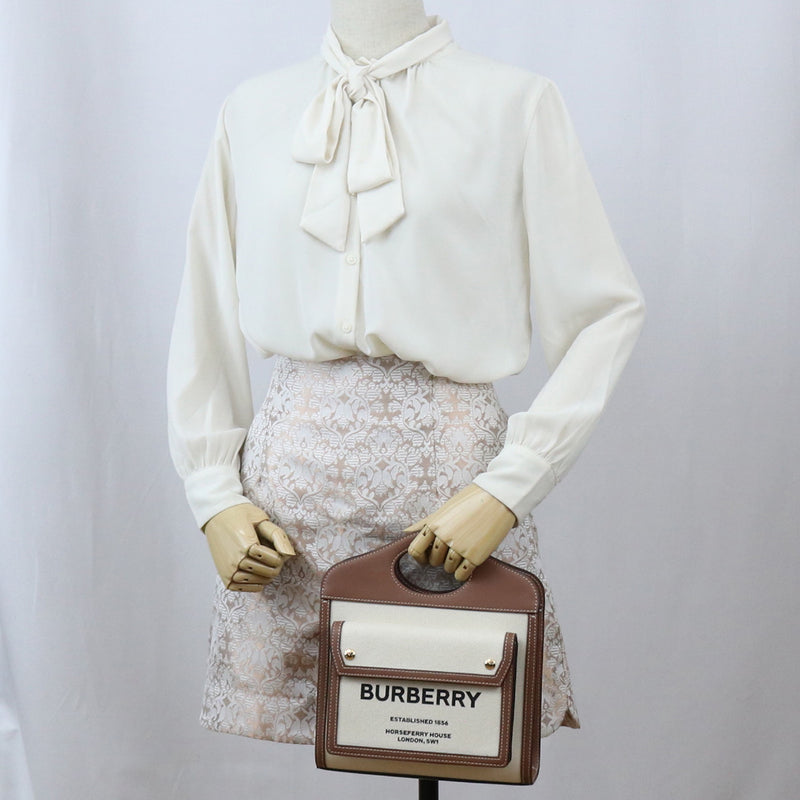 BURBERRY ミニポケット コットン ハンドバッグ ショルダーバッグ - ホワイト