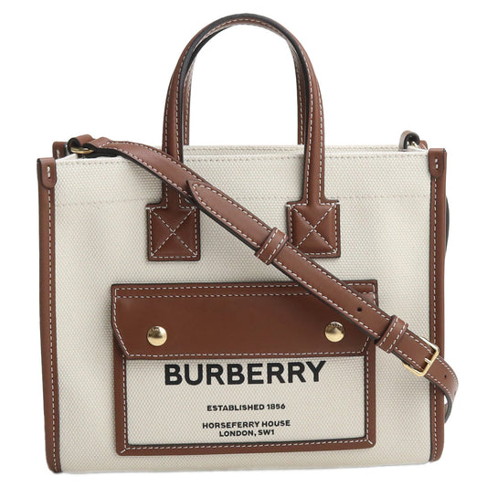 BURBERRY コットン ハンドバッグ ショルダーバッグ - ホワイト