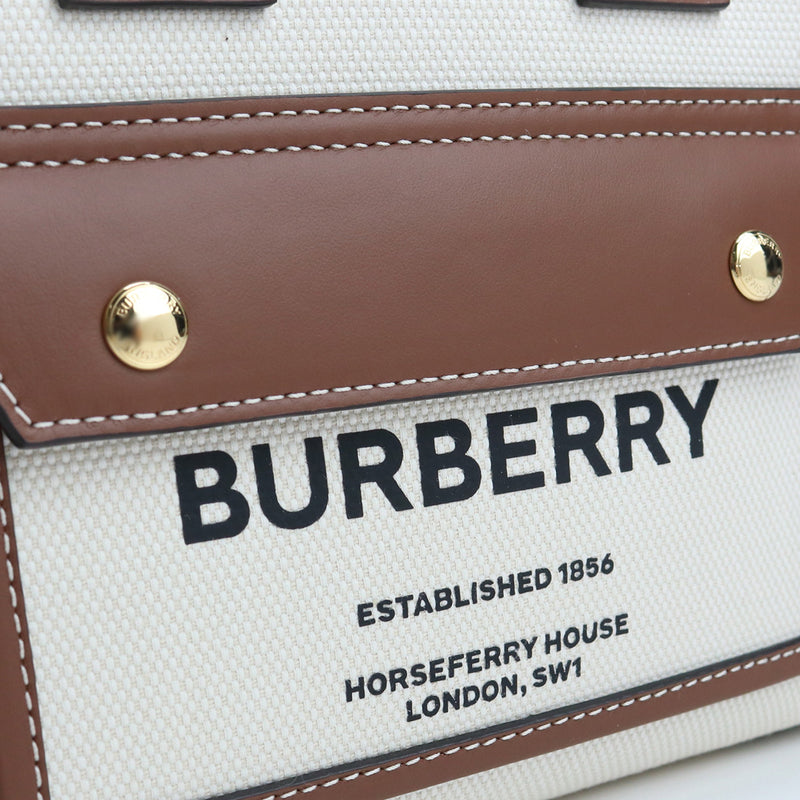 BURBERRY コットン ハンドバッグ ショルダーバッグ - ホワイト