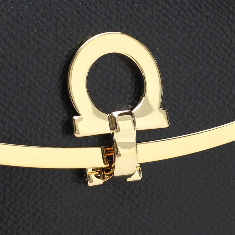 FERRAGAMO ガンチーニ レザー クリップ 二つ折り財布 コンパクトウォレット - ブラック