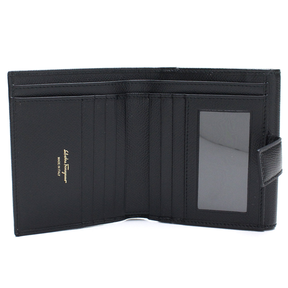 FERRAGAMO ガンチーニ レザー クリップ 二つ折り財布 コンパクトウォレット - ブラック