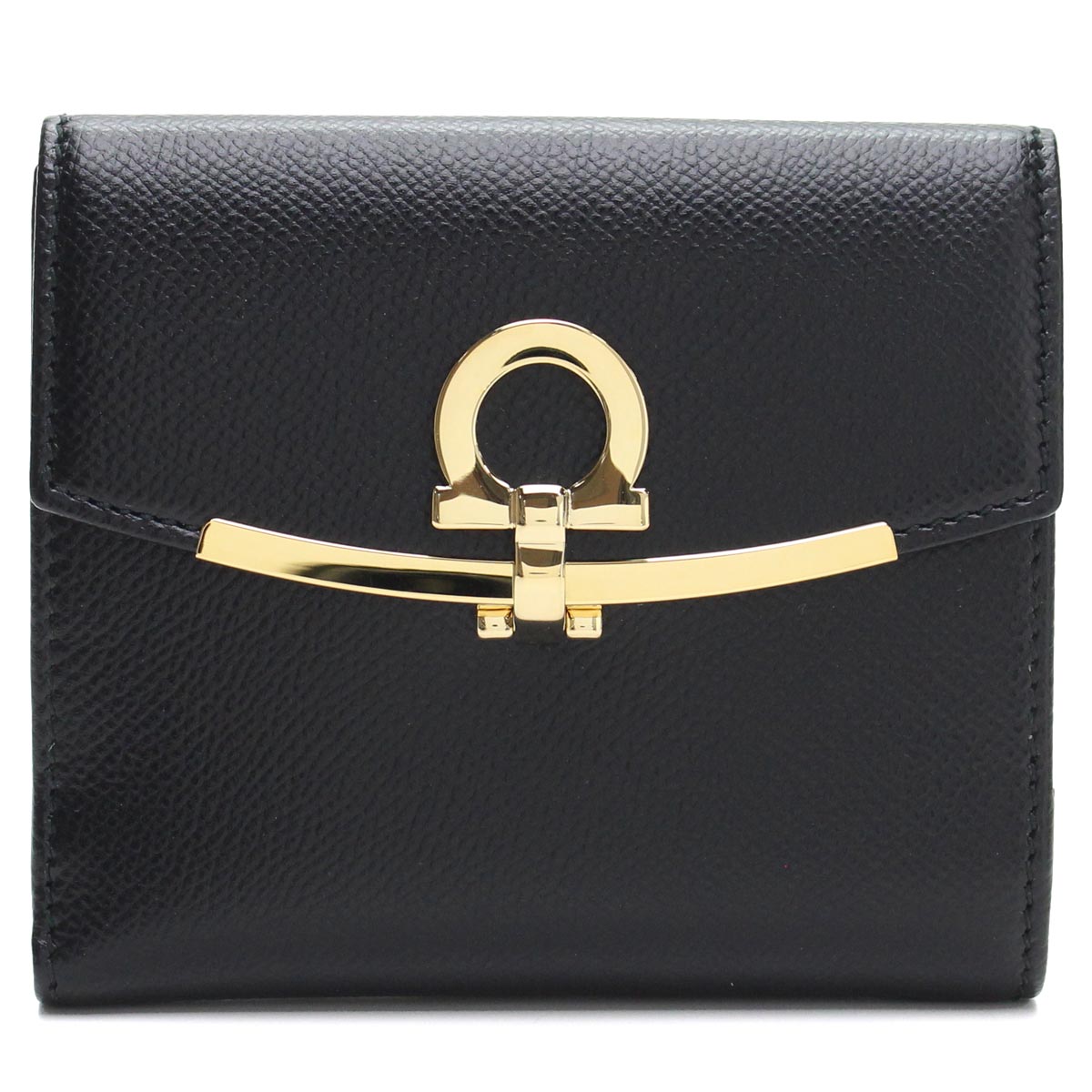 FERRAGAMO ガンチーニ レザー クリップ 二つ折り財布 コンパクトウォレット - ブラック